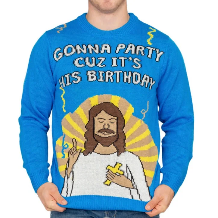 Plus Size Men's Open - Front Cardigan Sweater in Burgundy with Buttons for a Stylish LayerGonna Party Cuz It's His Birthday Jesus Ugly Christmas Sweater Plus Size Men's Open - Front Cardigan Sweater in Burgundy with Buttons for a Stylish LayerGonna Party Cuz It's His Birthday Jesus Ugly Christmas Sweater