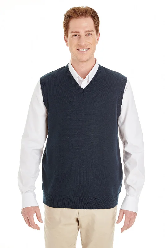 Regular Fit Men's Mock - Neck Sweater in Teal with a Side Slit for a Modern Office AttireHarriton Mens Pilbloc Pill Resistant V-Neck Sweater Vest - Dark Navy Blue