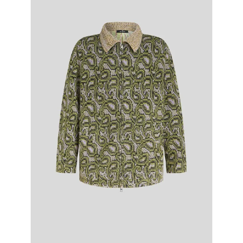 Men's Embroidered Floral Patterned Silk - Blend Sweater in Cream for a Spring - Inspired LookKNITTED PAISLEY JACKET