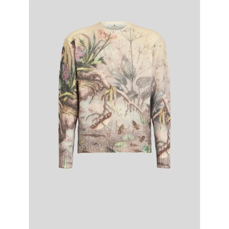 Men's Embroidered Floral Patterned Silk - Blend Sweater in Cream for a Spring - Inspired LookPRINTED MIXED ALPACA JUMPER Men's Embroidered Floral Patterned Silk - Blend Sweater in Cream for a Spring - Inspired LookPRINTED MIXED ALPACA JUMPER