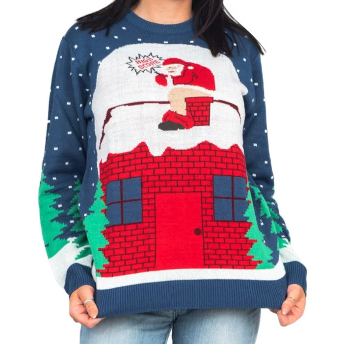 Regular Fit Men's Mock - Neck Sweater in Teal with a Side Slit for a Modern Office AttireSanta Claus Pooping Chimney Ugly Christmas Sweater