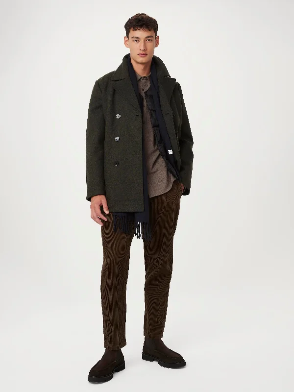 Men coats made from recycled materials for an eco - friendly choiceThe Nelson Recycled Wool Peacoat in Rosin Men coats made from recycled materials for an eco - friendly choiceThe Nelson Recycled Wool Peacoat in Rosin