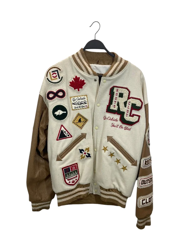 Stylish men coats with a double - breasted design for a formal lookRoots/Jacket/M/Leather/WHT/PATCHES | BIEGE LEATHER | WHIT Stylish men coats with a double - breasted design for a formal lookRoots/Jacket/M/Leather/WHT/PATCHES | BIEGE LEATHER | WHIT