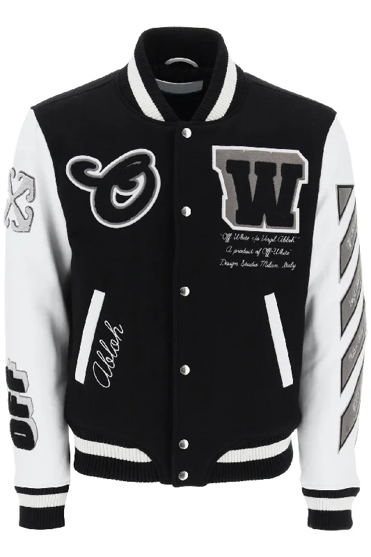 Men coats with a zip - out lining for easy cleaning and versatilityOff- Men's Lea Varsity Bomber Jacket Men coats with a zip - out lining for easy cleaning and versatilityOff- Men's Lea Varsity Bomber Jacket