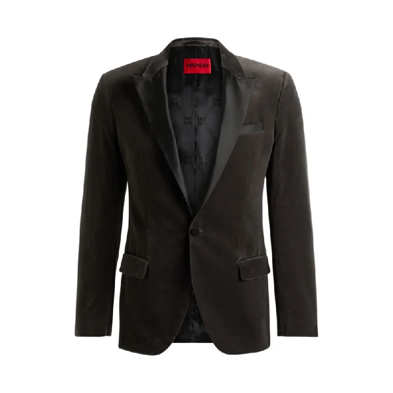 Slim-fit evening jacket in performance-stretch cotton velvet