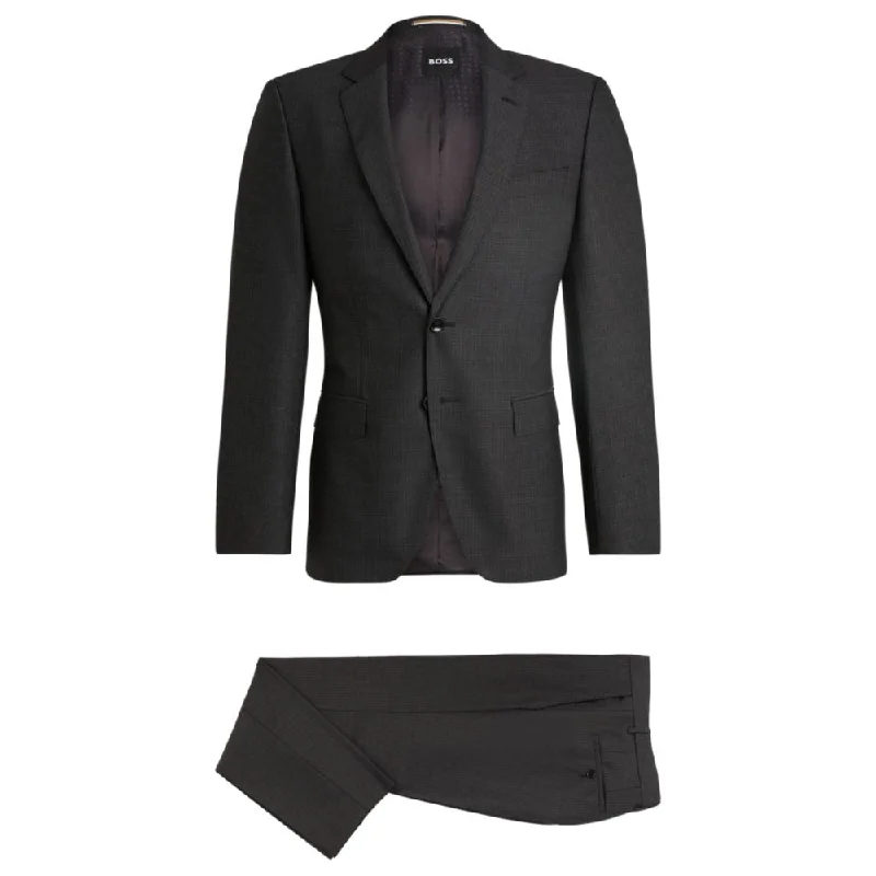 Long - line men coats reaching below the knee for maximum coverageSlim-fit suit in micro-patterned wool Long - line men coats reaching below the knee for maximum coverageSlim-fit suit in micro-patterned wool
