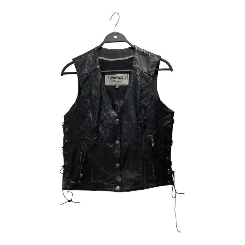 Quilted men waistcoats filled with down for winter warmthUNIK/Vest/S/Graphic/Leather/BLK/ Quilted men waistcoats filled with down for winter warmthUNIK/Vest/S/Graphic/Leather/BLK/