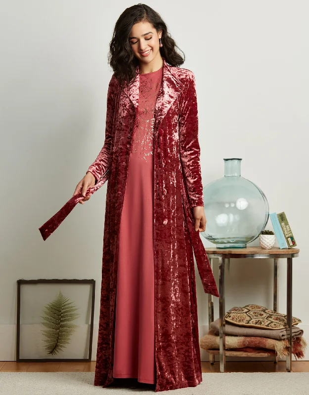 Men's robes with a drawstring waist for adjustabilityCrushed Velvet Button Down Wrap Robe with Back Smocking and Attached Belt New Cinnamon Men's robes with a drawstring waist for adjustabilityCrushed Velvet Button Down Wrap Robe with Back Smocking and Attached Belt New Cinnamon