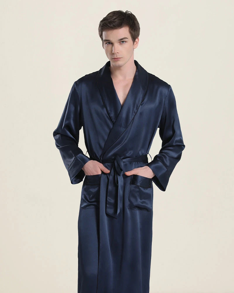 Men's robes with a stretch - fabric construction22 Momme Classic Sleep Robe Pajamas For Men