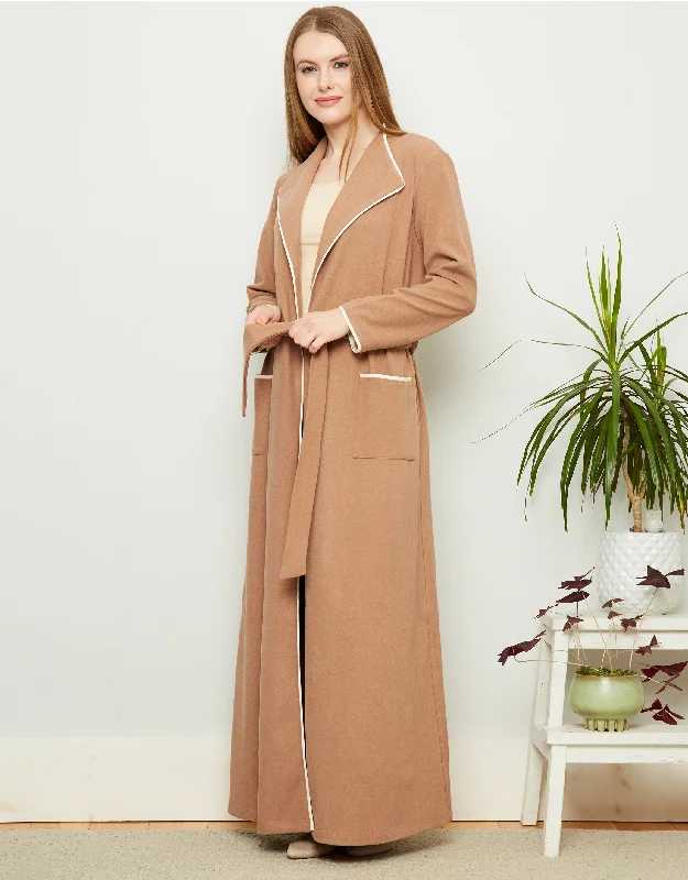 Men's robes with a decorative embroideryFleece Belted Wrap Robe with Ivory Edge Trim Beige Men's robes with a decorative embroideryFleece Belted Wrap Robe with Ivory Edge Trim Beige
