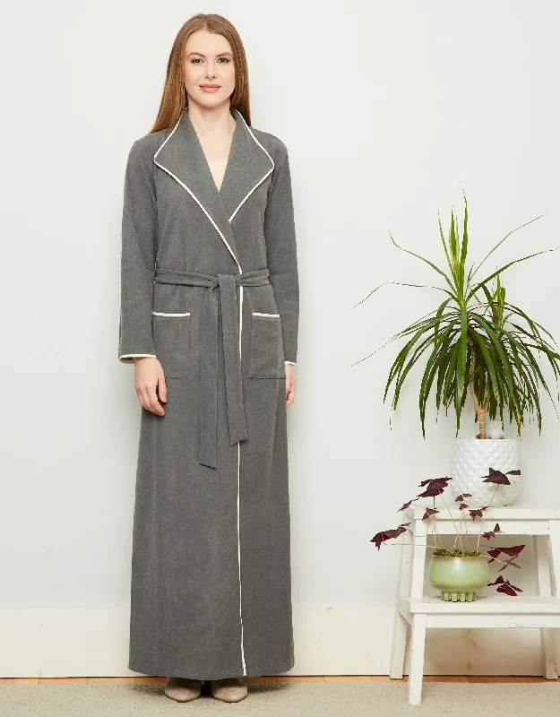 Men's robes with a detachable beltFleece Belted Wrap Robe with Ivory Edge Trim Gray Men's robes with a detachable beltFleece Belted Wrap Robe with Ivory Edge Trim Gray