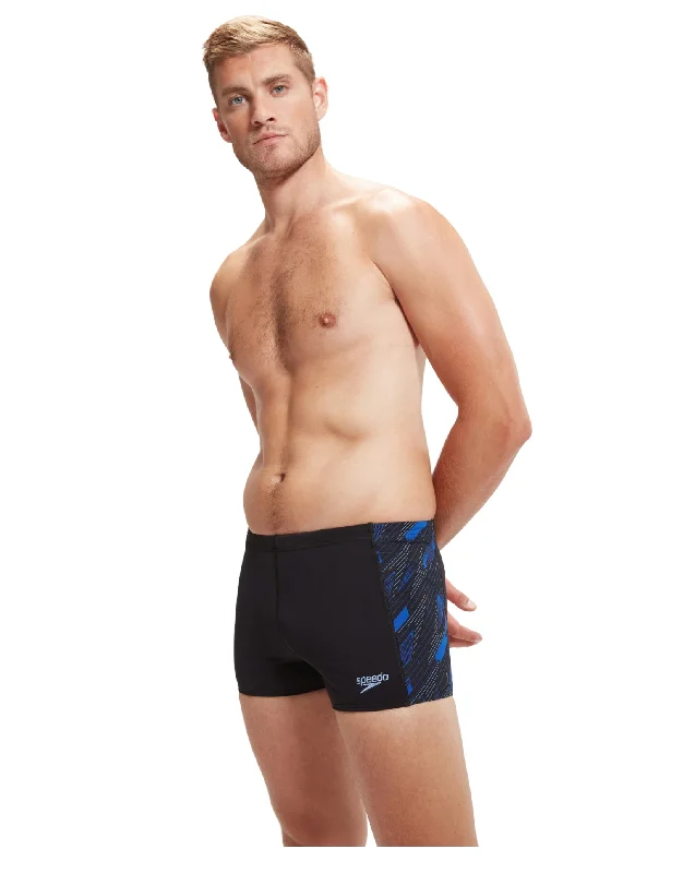 Men's Swim Shorts with Reflective Trim for Safety during Nighttime SwimmingHyperboom Panel Aquashort - Black/Blue Men's Swim Shorts with Reflective Trim for Safety during Nighttime SwimmingHyperboom Panel Aquashort - Black/Blue