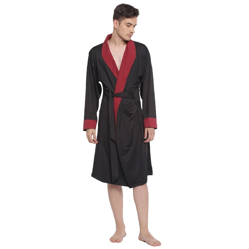 Men's satin robes with a smooth and shiny finishLuxe Plus Men Luxury Robe (Black/Maroon) Men's satin robes with a smooth and shiny finishLuxe Plus Men Luxury Robe (Black/Maroon)