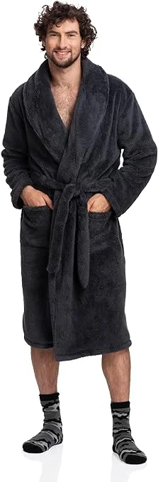Men's robes with a ribbed cuffs and hemLuxurious Comfort: Men's Full-Length Sherpa Robe in Gray - Ultimate Relaxation Meets Winter Warmth Men's robes with a ribbed cuffs and hemLuxurious Comfort: Men's Full-Length Sherpa Robe in Gray - Ultimate Relaxation Meets Winter Warmth