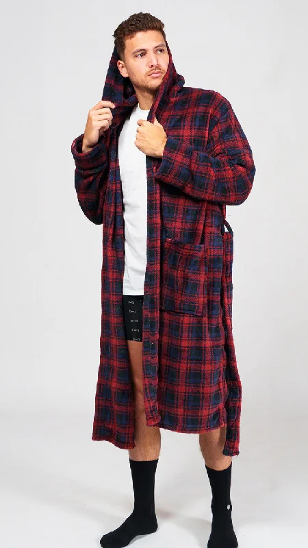 Men's beach robes with a quick - drying fabricRobe de chambre avec capuchon Wanted Bourgogne carreauté Men's beach robes with a quick - drying fabricRobe de chambre avec capuchon Wanted Bourgogne carreauté