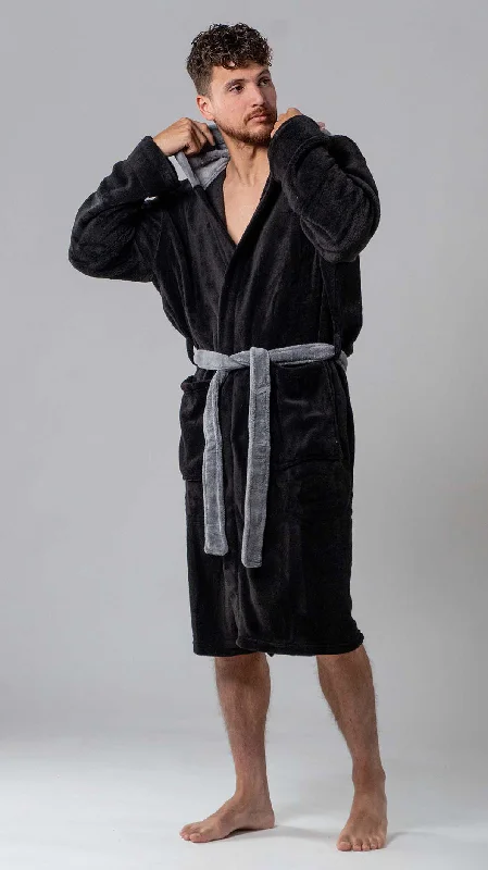 Men's robes made from organic materialsRobe de chambre Wanted Black Contrast Grey Hood Men's robes made from organic materialsRobe de chambre Wanted Black Contrast Grey Hood