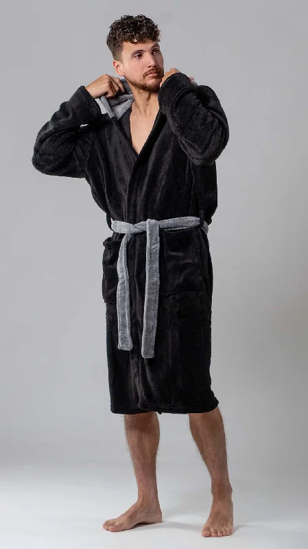 Men's robes with a faux fur trim​Robe de chambre Wanted Navy Contrast Grey Hood