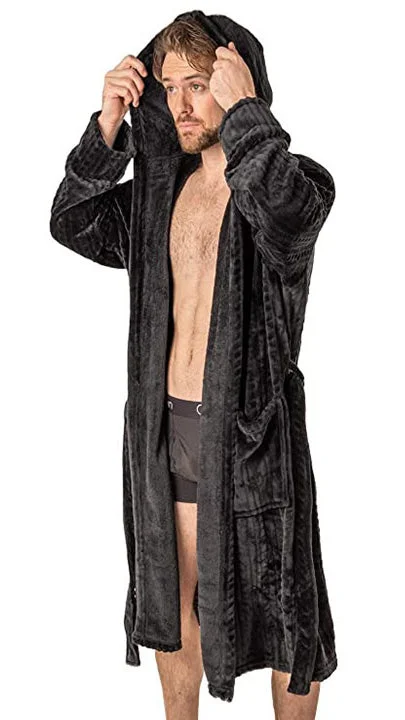 Men's robes with a two - tone designRobe de Chambre Wanted Cable noire avec capuchon Men's robes with a two - tone designRobe de Chambre Wanted Cable noire avec capuchon