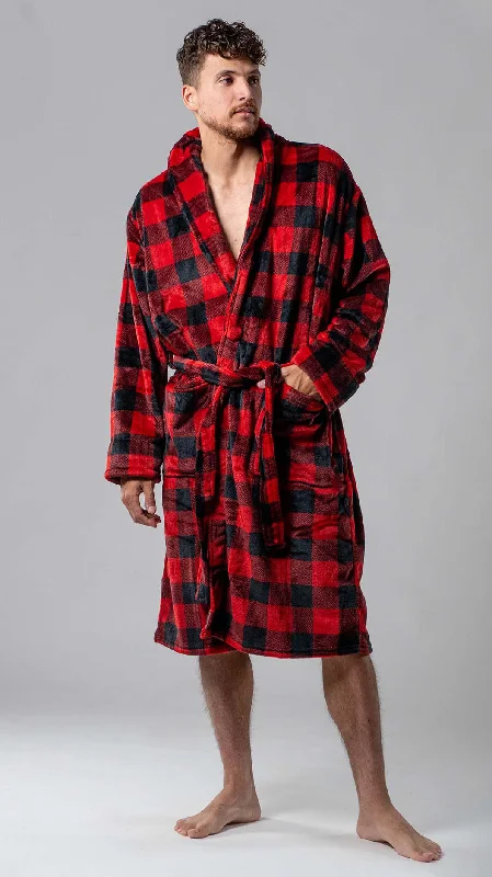Men's robes with a quilted patternRobe de chambre Wanted rouge avec carreaux sans capuchon Men's robes with a quilted patternRobe de chambre Wanted rouge avec carreaux sans capuchon