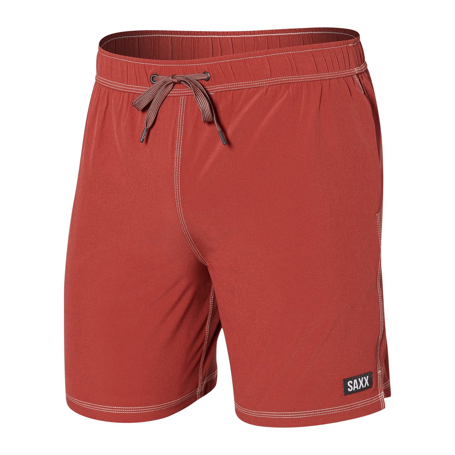 Men's Compression Swim Shorts for Muscle Support and Enhanced Performance in the WaterSAXX Oh Buoy 2N1 7" Swim Short - Desert Red - DRD