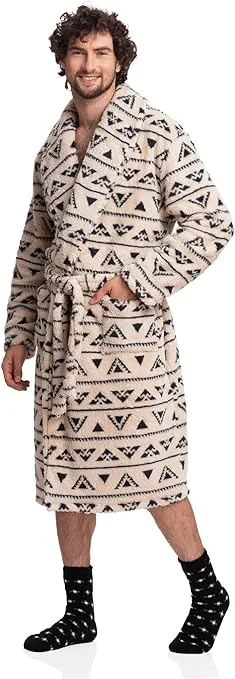 Men's robes with a mesh lining for breathabilitySubtle Elegance: Men's Full-Length Sherpa Robe in Beige Print - Classic Comfort Meets Modern Design Men's robes with a mesh lining for breathabilitySubtle Elegance: Men's Full-Length Sherpa Robe in Beige Print - Classic Comfort Meets Modern Design