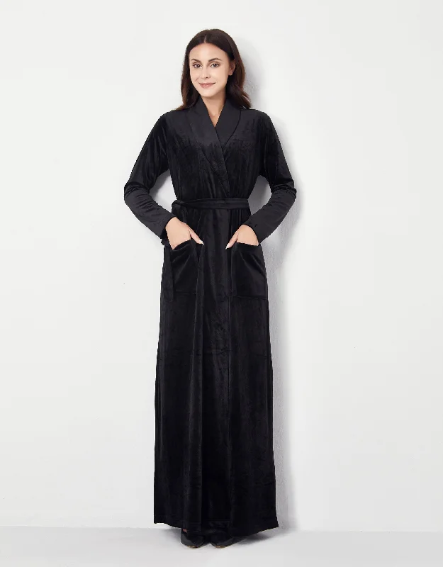 Men's long - length robes for maximum coverageUltra Soft Plush Velour Belted Shawl Collar Wrap Robe Black Men's long - length robes for maximum coverageUltra Soft Plush Velour Belted Shawl Collar Wrap Robe Black