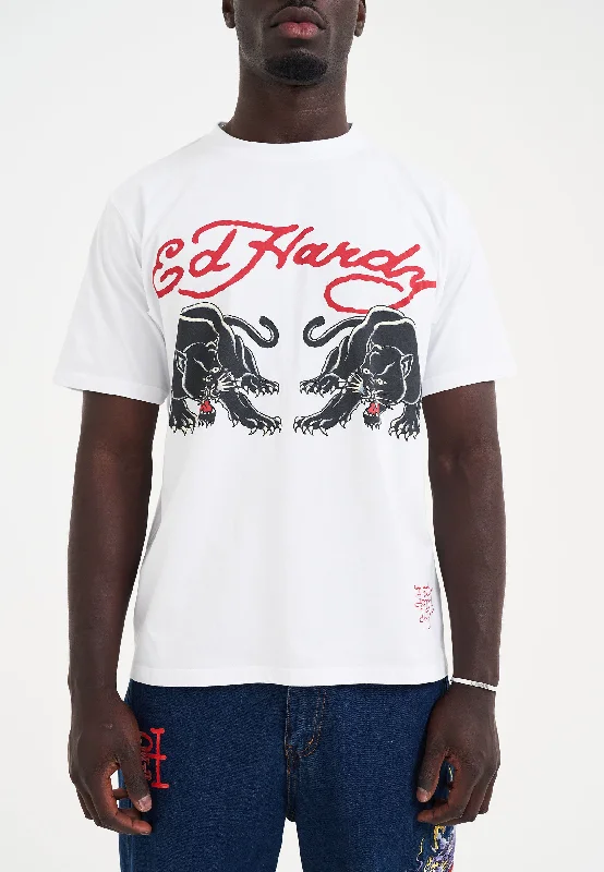 Men's v - neck muscle t - shirts for a body - building aestheticMens Double-Panther T-Shirt - White Men's v - neck muscle t - shirts for a body - building aestheticMens Double-Panther T-Shirt - White