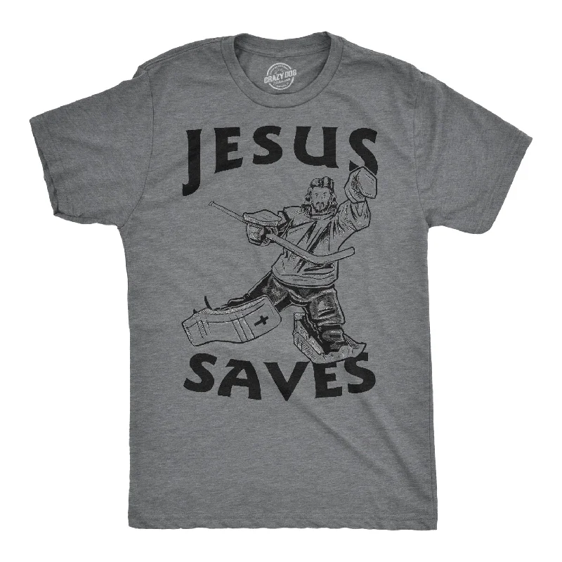 Men's distressed denim - look t - shirts with a rugged appealJesus Saves Hockey Men's T Shirt Men's distressed denim - look t - shirts with a rugged appealJesus Saves Hockey Men's T Shirt