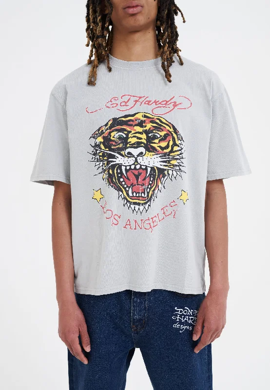 Men's printed Hawaiian t - shirts for tropical vacationsMens La-Tiger-Vintage T-Shirt - Grey Men's printed Hawaiian t - shirts for tropical vacationsMens La-Tiger-Vintage T-Shirt - Grey