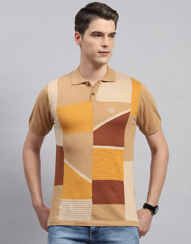 Men's Wrinkle - Resistant Polyester Blend Casual Shirts for Easy Travel and MaintenanceMen's formal - style silk blend polo shirts for special occasionsMen Camel Brown Stripe Polo Collar Half Sleeve T-Shirt Men's Wrinkle - Resistant Polyester Blend Casual Shirts for Easy Travel and MaintenanceMen's formal - style silk blend polo shirts for special occasionsMen Camel Brown Stripe Polo Collar Half Sleeve T-Shirt