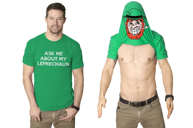 Men's distressed denim - look t - shirts with a rugged appealAsk Me About My Leprechaun Flip Men's T Shirt Men's distressed denim - look t - shirts with a rugged appealAsk Me About My Leprechaun Flip Men's T Shirt