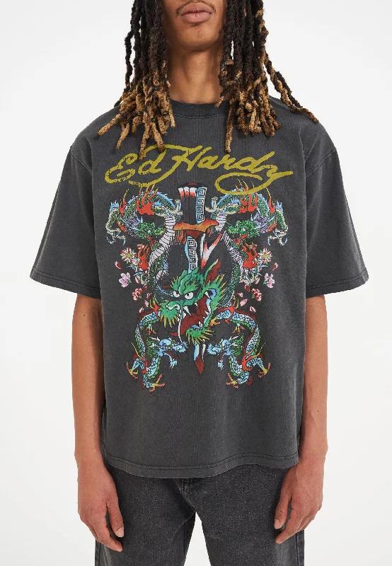 Men's ribbed t - shirts with a textured finish for added styleMens Battle Of The Dragons Tshirt - Charcoal Men's ribbed t - shirts with a textured finish for added styleMens Battle Of The Dragons Tshirt - Charcoal