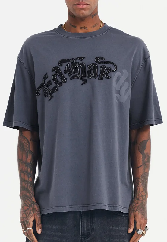 Men's mock - neck t - shirts with a modern and sleek styleMens Ed Hardy Distressed Applique Relaxed Tshirt - Blue Men's mock - neck t - shirts with a modern and sleek styleMens Ed Hardy Distressed Applique Relaxed Tshirt - Blue