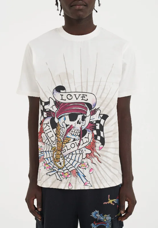 Men's polo t - shirts with a contrast collar for a preppy lookMens Love Kill Slowly Skull Tshirt - White Men's polo t - shirts with a contrast collar for a preppy lookMens Love Kill Slowly Skull Tshirt - White