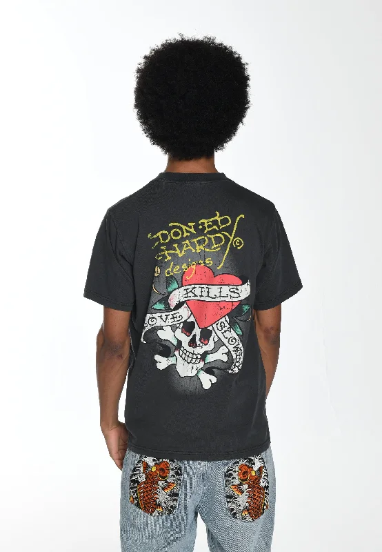 Men's slim - fit graphic t - shirts with vintage rock band printsMens Love-Kills-Slant T-Shirt - Charcoal Men's slim - fit graphic t - shirts with vintage rock band printsMens Love-Kills-Slant T-Shirt - Charcoal
