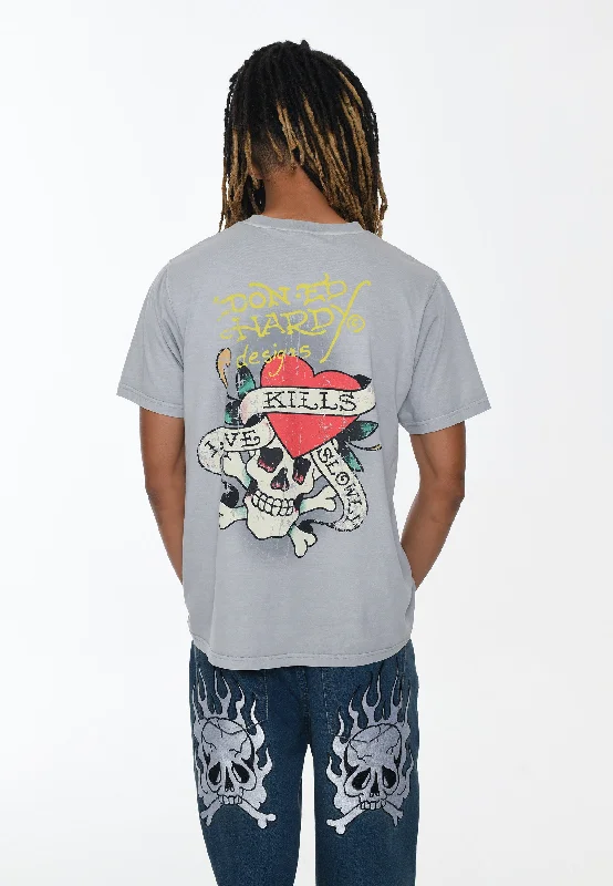 Men's ribbed t - shirts with a textured finish for added styleMens Love-Kills-Slant T-Shirt - Grey Men's ribbed t - shirts with a textured finish for added styleMens Love-Kills-Slant T-Shirt - Grey