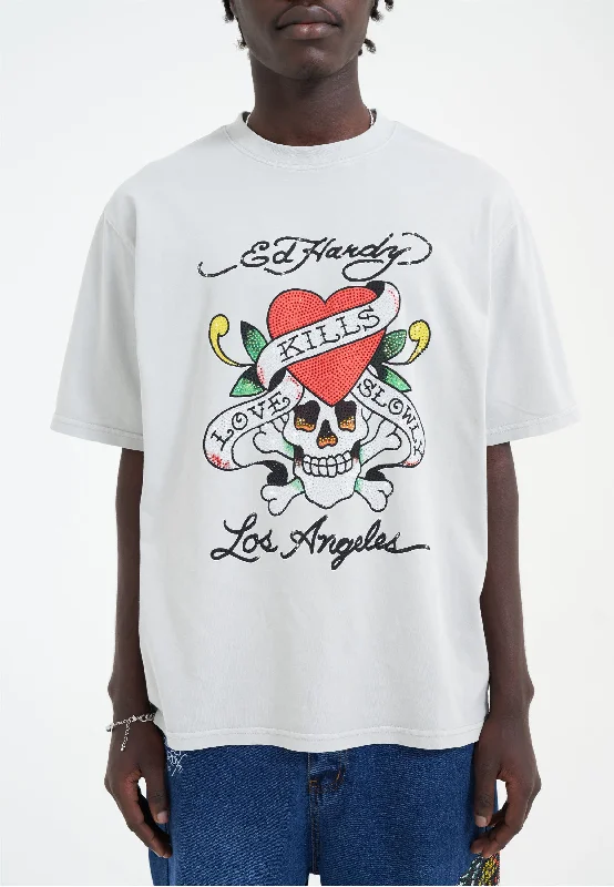 Men's mock - neck t - shirts with a modern and sleek styleMens Love Kills Slowly Diamante Tshirt - Grey
