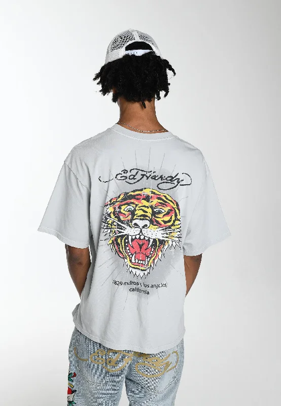 Men's printed Hawaiian t - shirts for tropical vacationsMens Melrose-Tiger Relaxed T-Shirt - Grey Men's printed Hawaiian t - shirts for tropical vacationsMens Melrose-Tiger Relaxed T-Shirt - Grey