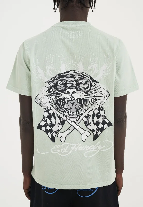 Men's plus - size pocket t - shirts with a classic lookMens Mono Racing Tiger Tshirt - Light Green Men's plus - size pocket t - shirts with a classic lookMens Mono Racing Tiger Tshirt - Light Green