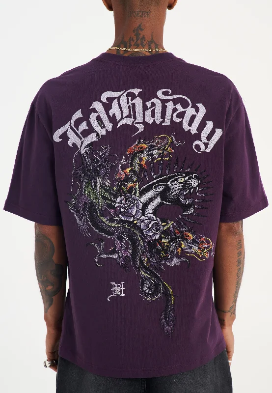 Men's organic cotton crew - neck t - shirts for everyday comfortMens Panther And Drag Diamante Relaxed Tshirt - Purple Men's organic cotton crew - neck t - shirts for everyday comfortMens Panther And Drag Diamante Relaxed Tshirt - Purple