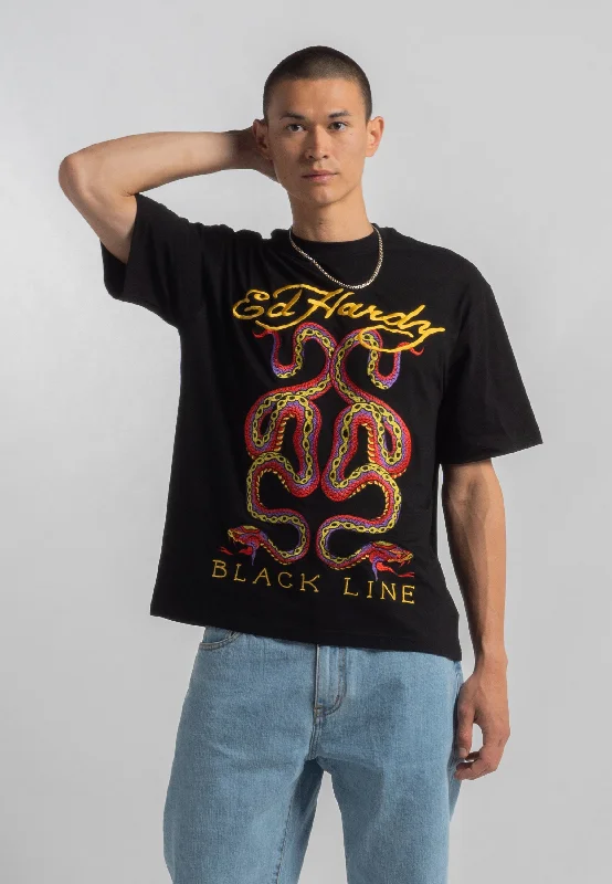 Men's eco - friendly recycled t - shirts for sustainable fashion choicesMens Vintage-Black-Line-Snake Tshirt - Black Men's eco - friendly recycled t - shirts for sustainable fashion choicesMens Vintage-Black-Line-Snake Tshirt - Black
