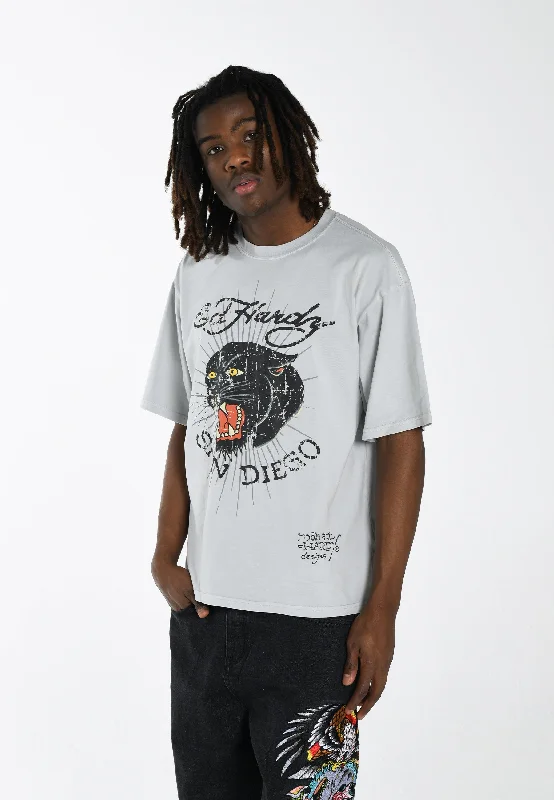 Men's tie - dye t - shirts with a bohemian styleMens Panther-Diego T-Shirt - Grey