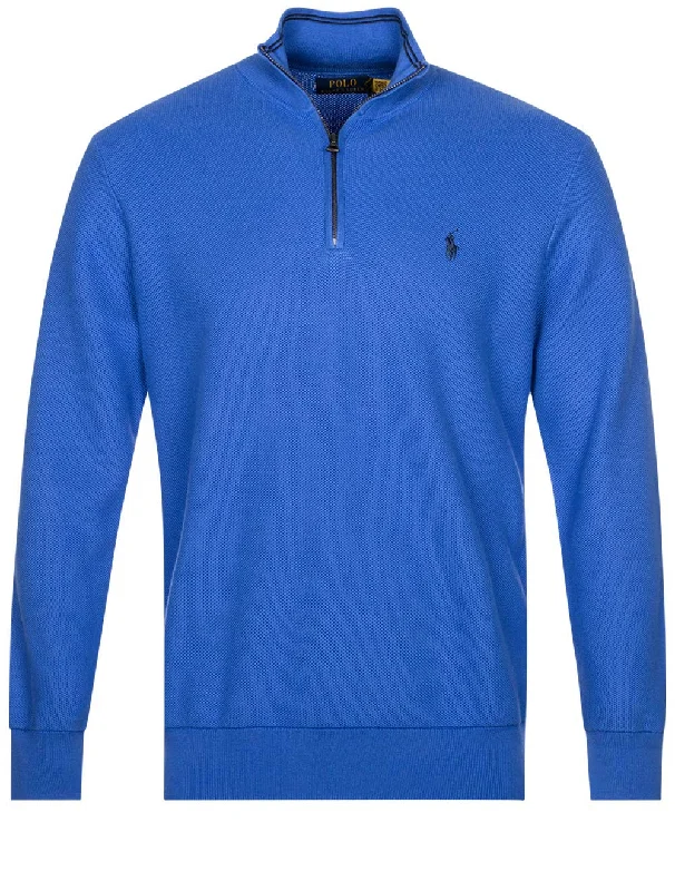 Men's Linen Blend Casual Shirts with Roll - Up Sleeves for a Summer Beach LookHalf Zip Jumper Blue