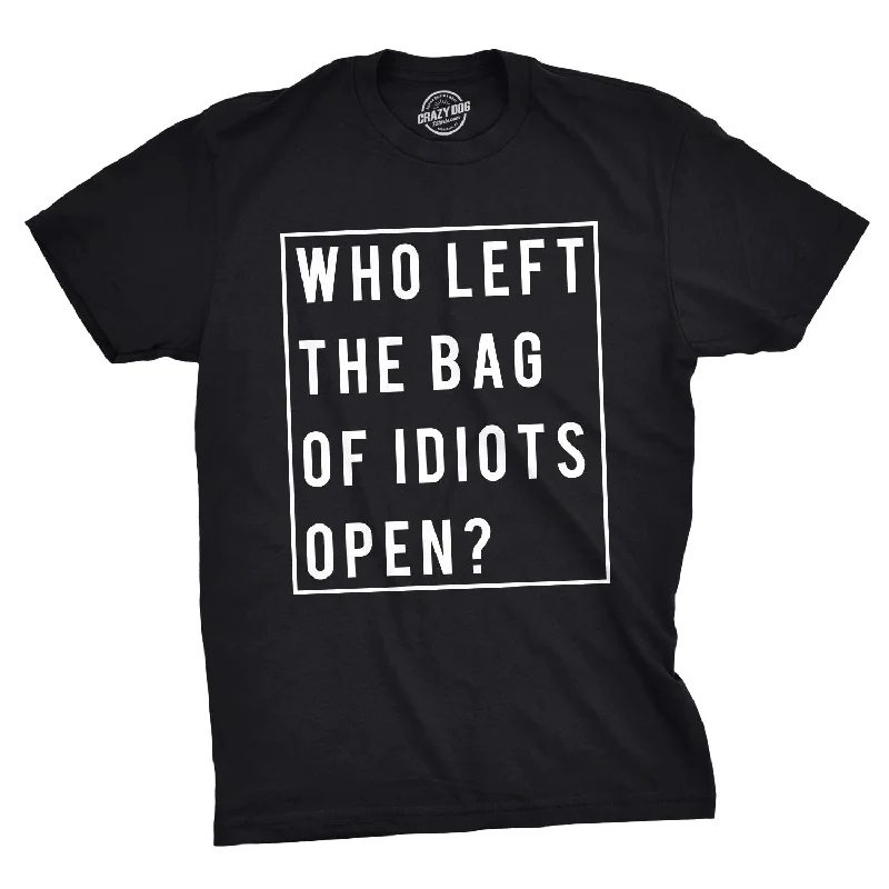Men's distressed denim - look t - shirts with a rugged appealWho Left The Bag Of Idiots Open Men's T Shirt Men's distressed denim - look t - shirts with a rugged appealWho Left The Bag Of Idiots Open Men's T Shirt