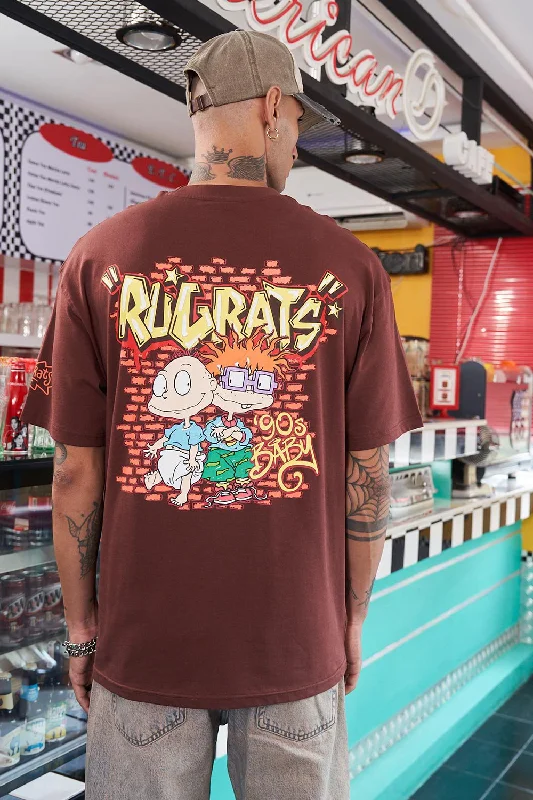 Men's button - front t - shirts with a unique artistic print90's Brown Oversized T-Shirt Men's button - front t - shirts with a unique artistic print90's Brown Oversized T-Shirt