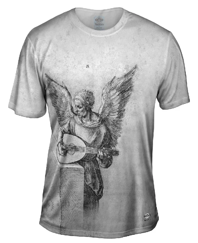 Men's lightweight performance t - shirts for running marathonsAlbrecht Durer - "Winged Man In Idealistic Clothing Playing a Lute" (1497) Men's lightweight performance t - shirts for running marathonsAlbrecht Durer - "Winged Man In Idealistic Clothing Playing a Lute" (1497)