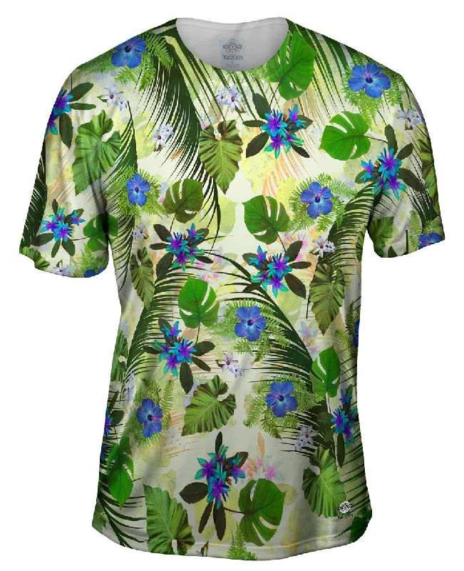 Men's ribbed t - shirts with a textured finish for added styleAloha Blue Flowers Pattern Men's ribbed t - shirts with a textured finish for added styleAloha Blue Flowers Pattern