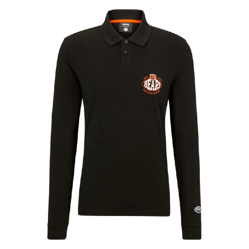 Men's button - front t - shirts with a unique artistic printBOSS x NFL long-sleeved polo shirt with collaborative branding Men's button - front t - shirts with a unique artistic printBOSS x NFL long-sleeved polo shirt with collaborative branding