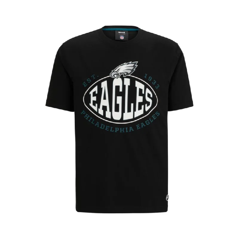 Men's short - sleeve linen t - shirts for summer beach outingsBOSS x NFL stretch-cotton T-shirt with collaborative branding Men's short - sleeve linen t - shirts for summer beach outingsBOSS x NFL stretch-cotton T-shirt with collaborative branding