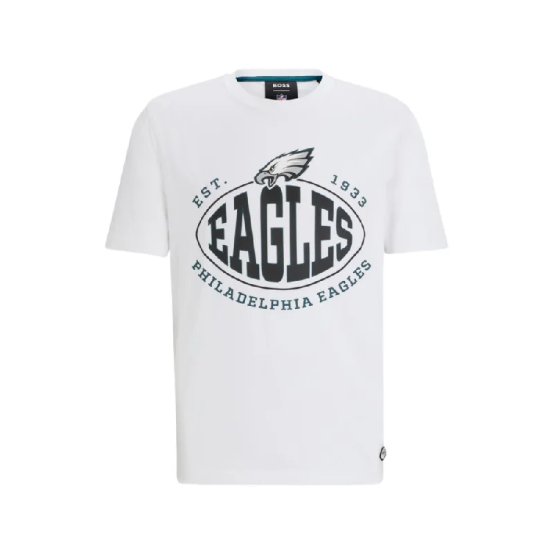 Men's button - front t - shirts with a unique artistic printBOSS x NFL stretch-cotton T-shirt with collaborative branding Men's button - front t - shirts with a unique artistic printBOSS x NFL stretch-cotton T-shirt with collaborative branding